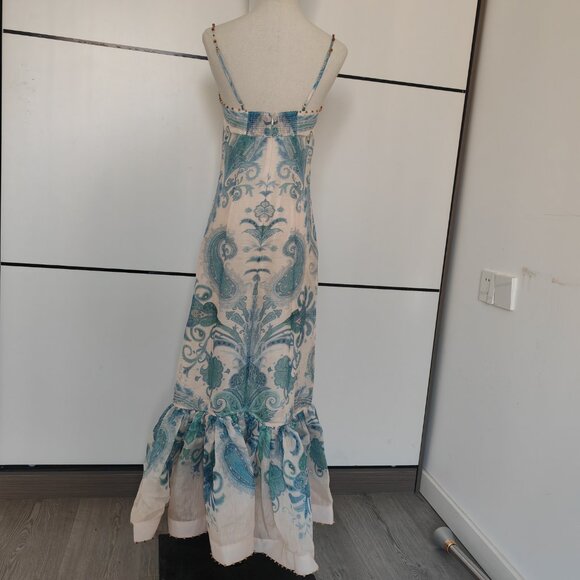 Zimmerman blue polka dot corduroy ultra-long dress with straps as evening gown - Picture 4 of 11